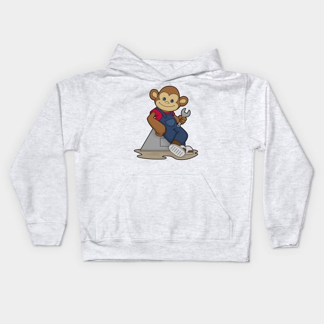 Monkey as Mechanic with Wrench Kids Hoodie by Markus Schnabel